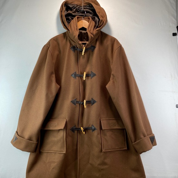 Golfer Other - VTG Golfer Duffle Coat Men XL Brown Wool Blend Toggle Hooded convert Long Jacket